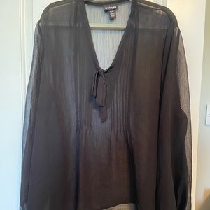 Lane Bryant 26/28 black sheer top. V neck with a bow